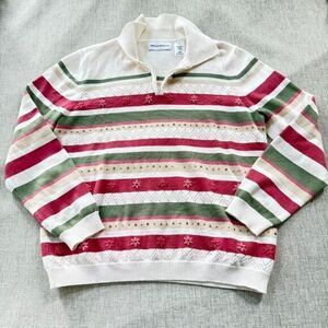 Vintage Alfred Dunner quarter‎ zip knit pullover Women's Small sequin stripe